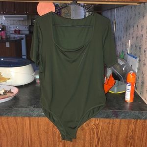 Army green square neck bodysuit